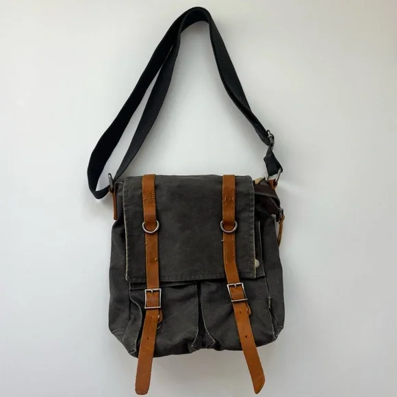 TSD Brand Canvas & Leather Backpack Messenger Bag w/Metal Clasp Pockets - Picture 1 of 6